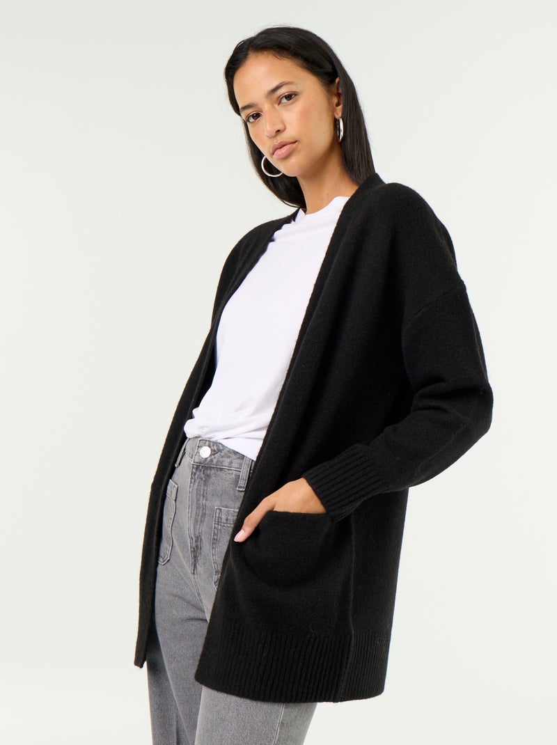 Cardigan aperto tinta unita con 2 tasche applicate Nero - Kiabi
