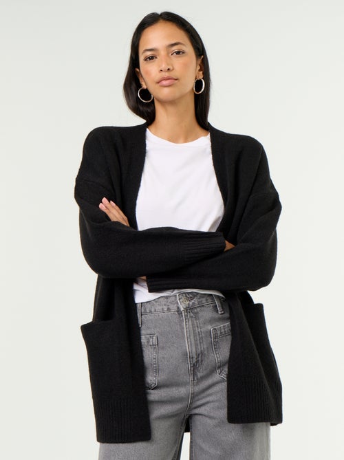 Cardigan aperto tinta unita con 2 tasche applicate - Kiabi