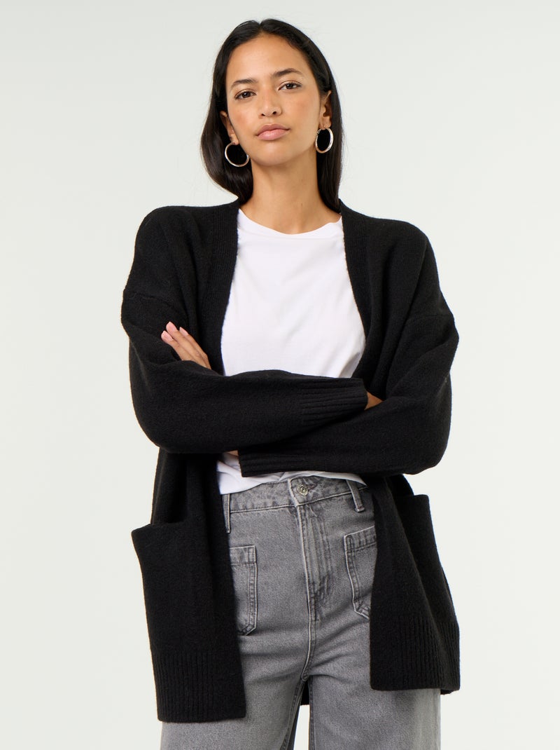 Cardigan aperto tinta unita con 2 tasche applicate Nero - Kiabi