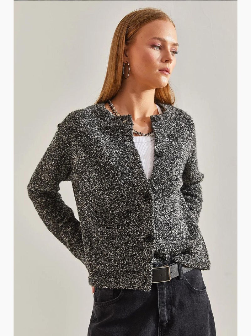 Cardigan bouclé con bottoni lucci Nero - Kiabi