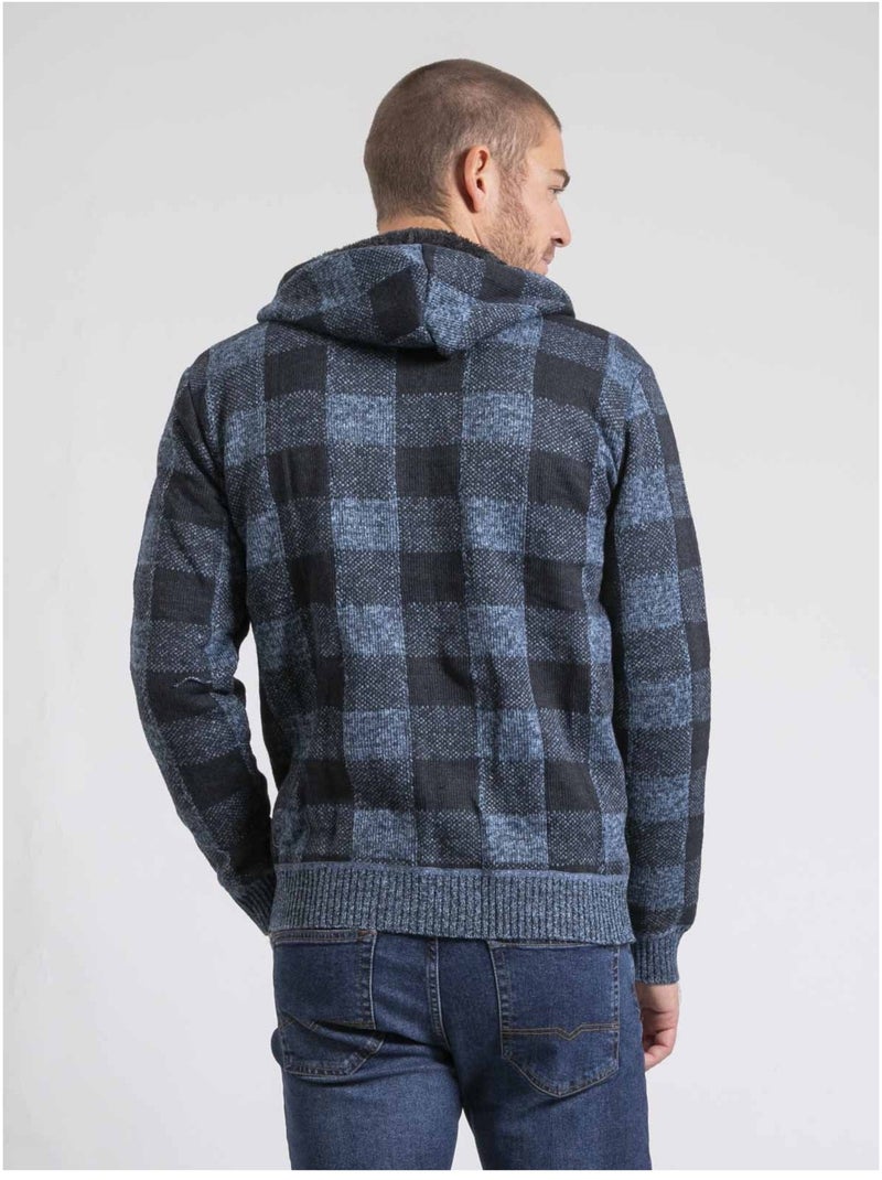 Cardigan capuche carreaux doublé sherpa LAMACAO Blu - Kiabi