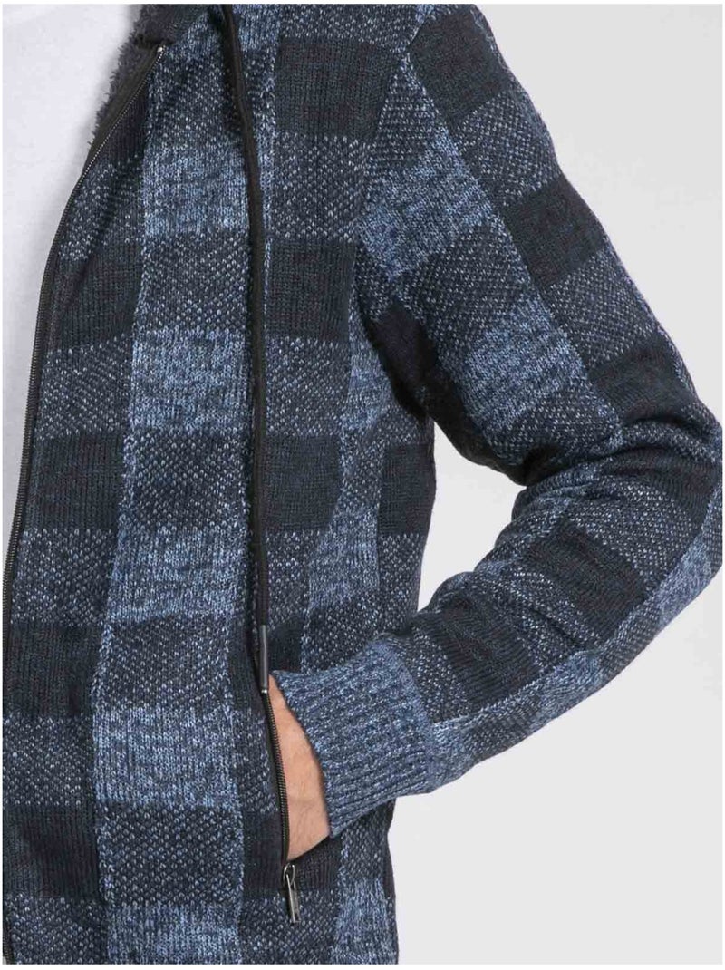 Cardigan capuche carreaux doublé sherpa LAMACAO Blu - Kiabi