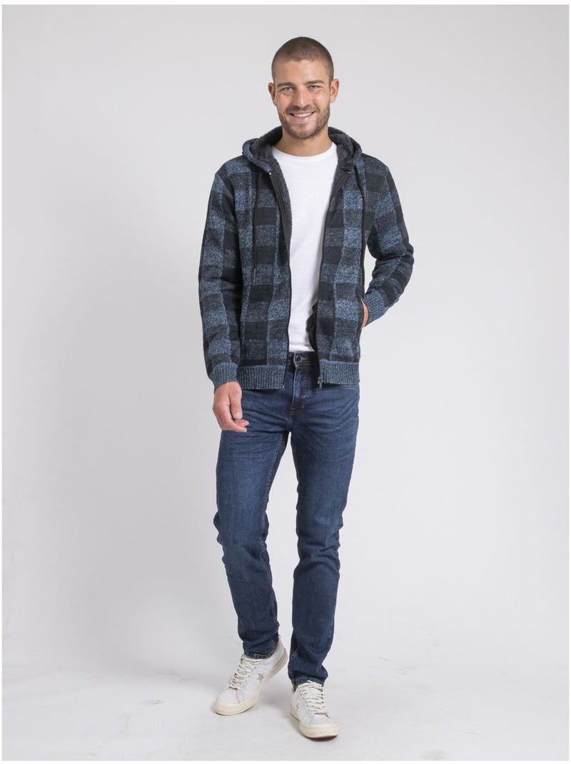 Cardigan capuche carreaux doublé sherpa LAMACAO Blu - Kiabi
