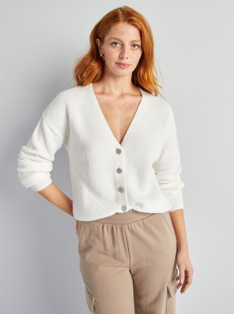 Cardigan con abbottonatura fantasia con strass BIANCO - Kiabi