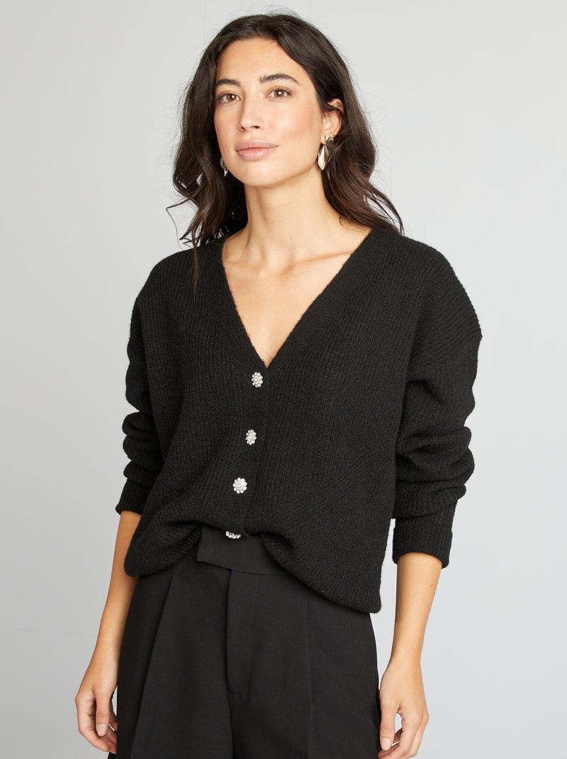 Cardigan con abbottonatura fantasia con strass nero - Kiabi