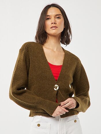 Cardigan con apertura con bottone dorato e maglia a coste