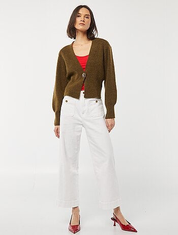 Cardigan con apertura con bottone dorato e maglia a coste