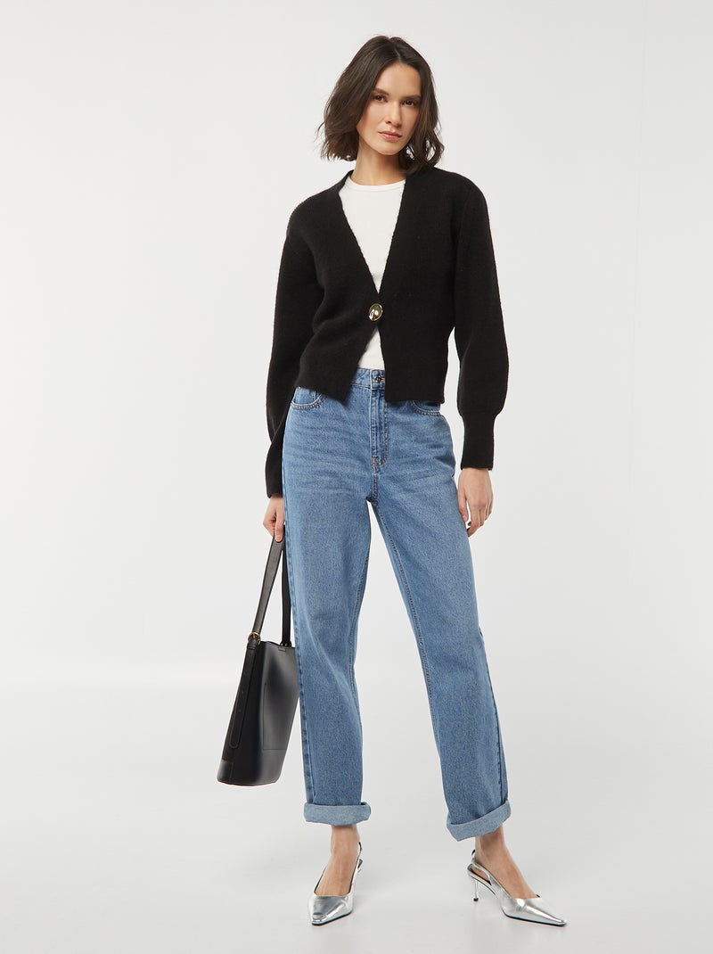 Cardigan con apertura con bottone dorato e maglia a coste nero - Kiabi