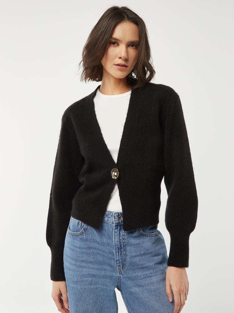 Cardigan con apertura con bottone dorato e maglia a coste nero - Kiabi