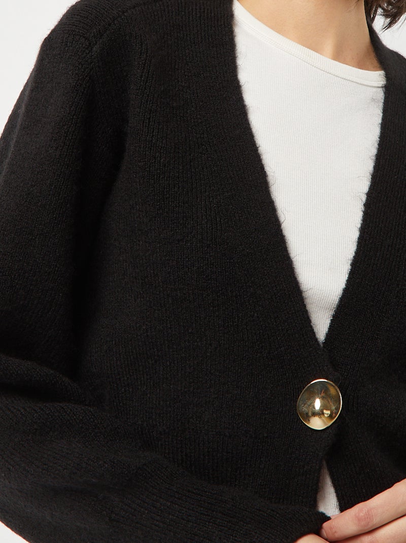 Cardigan con apertura con bottone dorato e maglia a coste nero - Kiabi