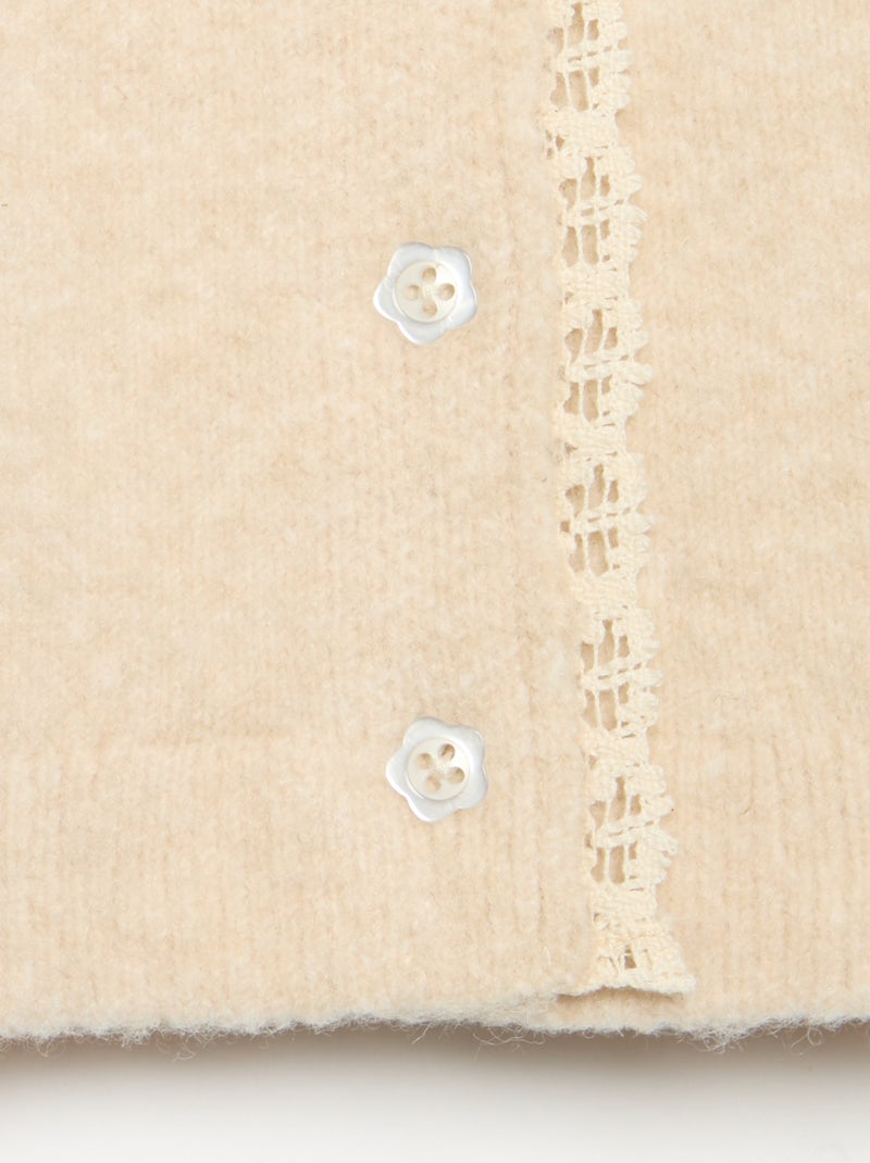 Cardigan con bordi in pizzo sottile Beige - Kiabi