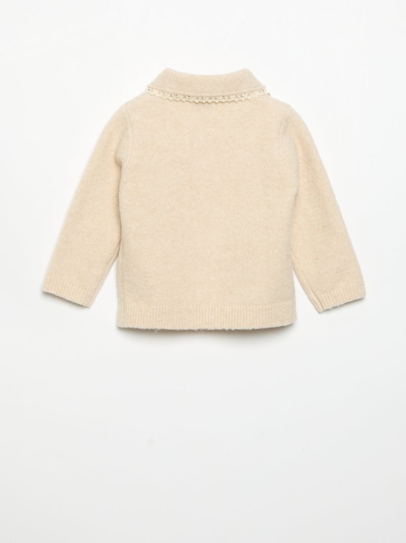 Cardigan con bordi in pizzo sottile Beige - Kiabi