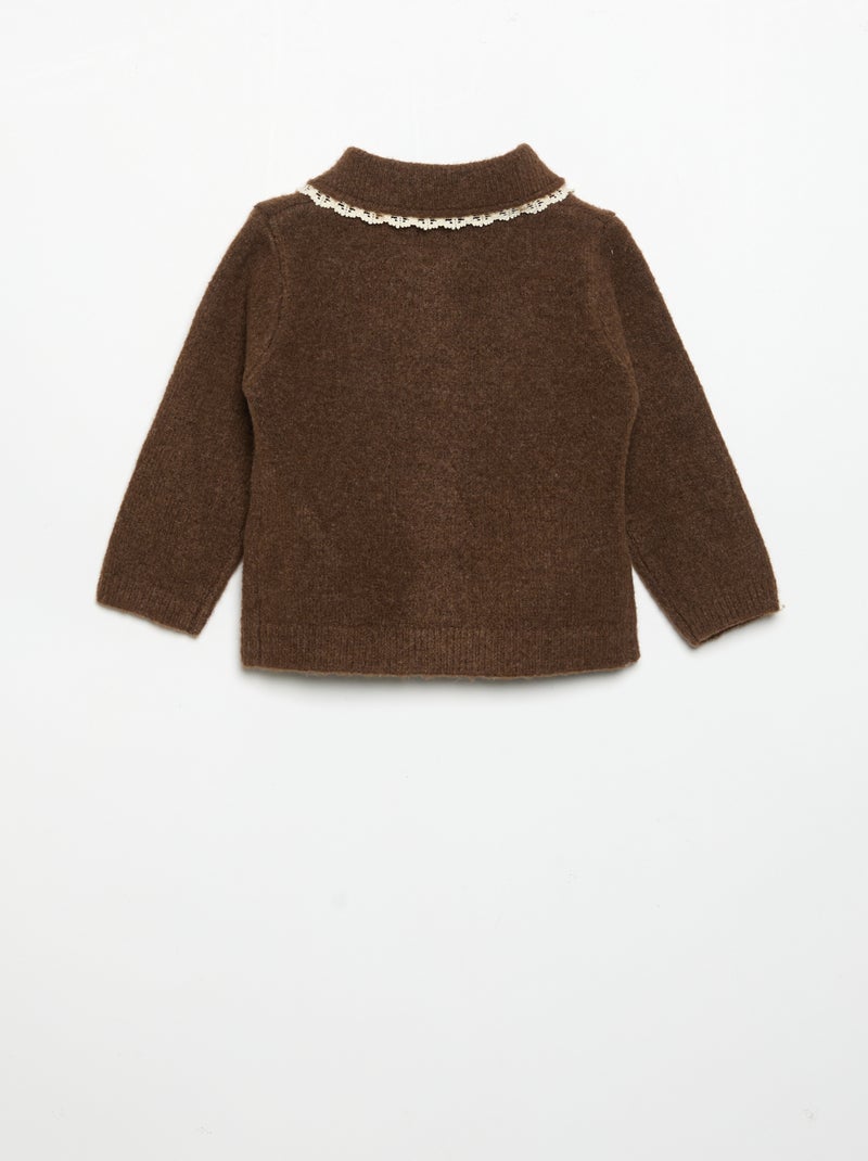 Cardigan con bordi in pizzo sottile Marrone - Kiabi