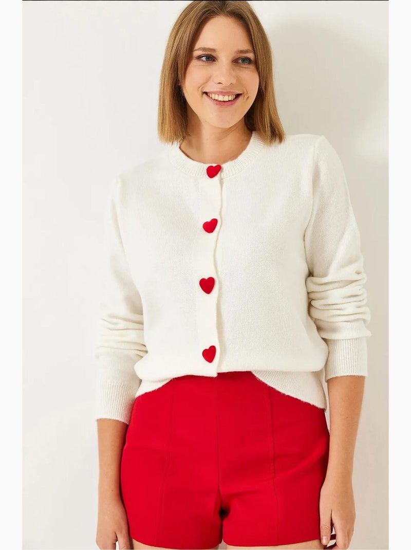 Cardigan con bottoni a cuore lucci Avorio - Kiabi