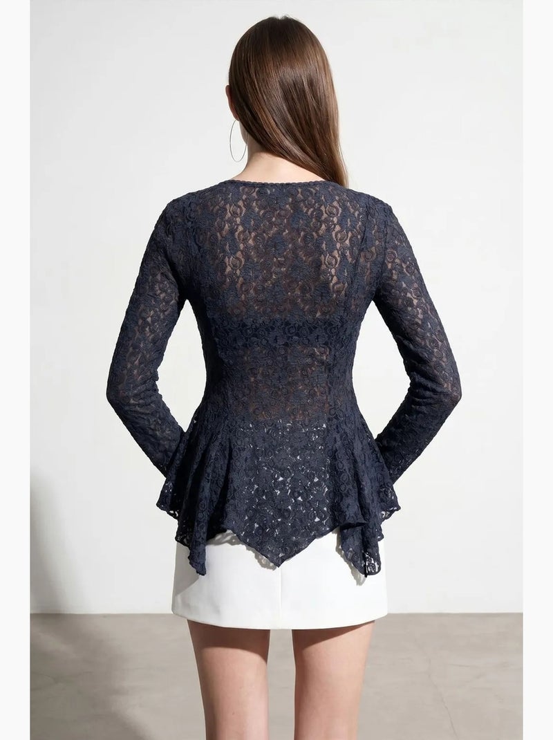 Cardigan con bottoni e scollo a v in pizzo dilvin Blu laguna - Kiabi
