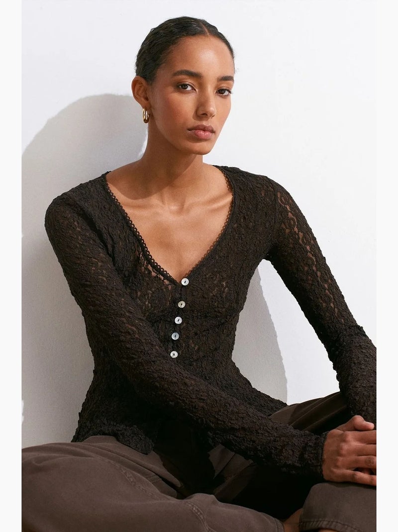 Cardigan con bottoni e scollo a v in pizzo dilvin Grigio nero - Kiabi
