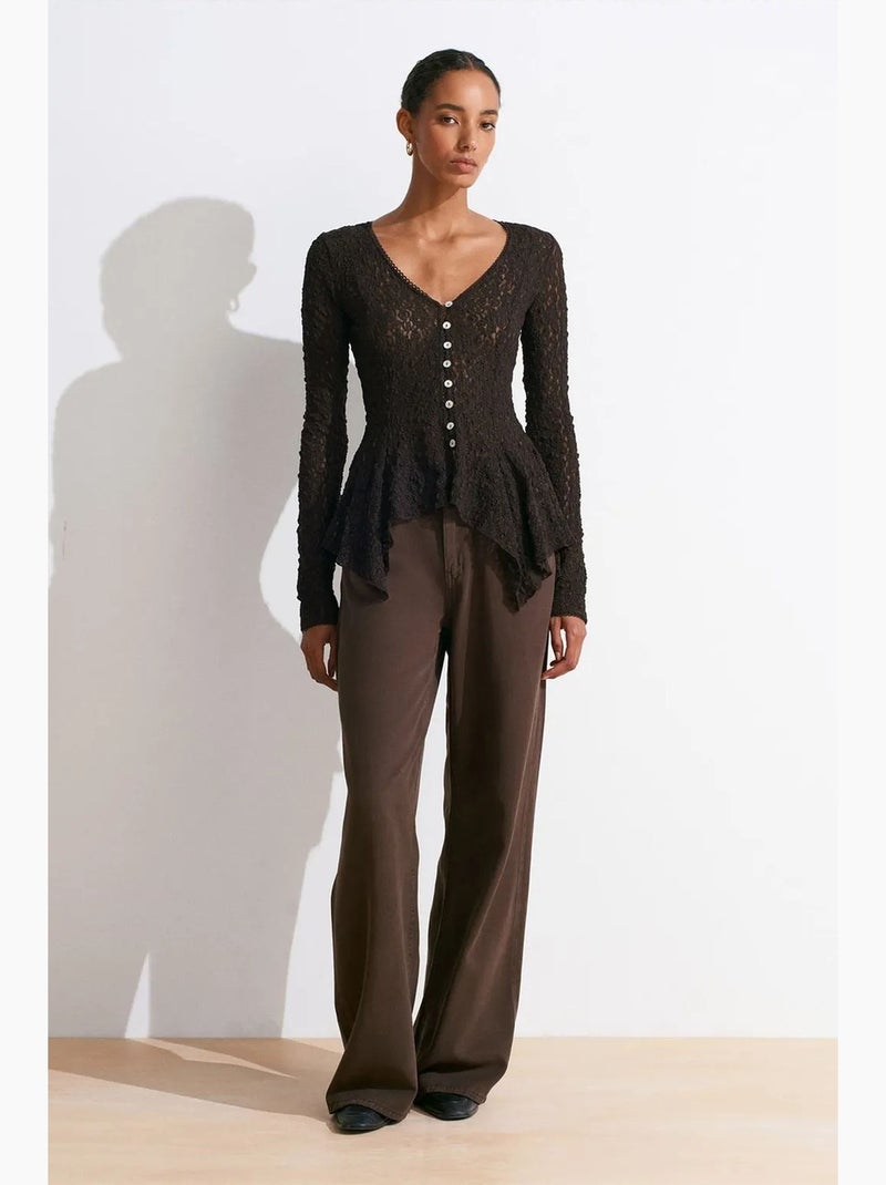 Cardigan con bottoni e scollo a v in pizzo dilvin Grigio nero - Kiabi