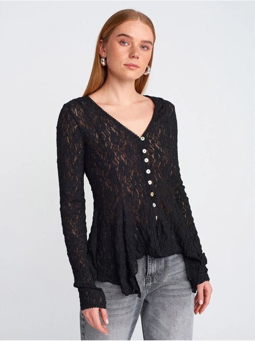 Cardigan con bottoni e scollo a v in pizzo dilvin - Kiabi Cardigan con bottoni e scollo a v in pizzo dilvin - Kiabi