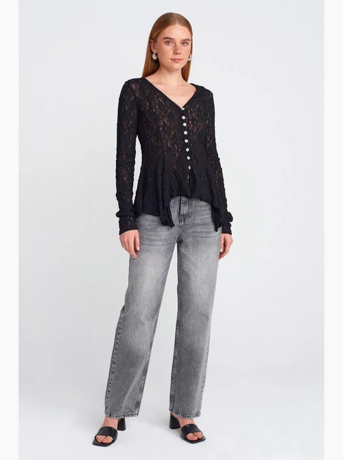 Cardigan con bottoni e scollo a v in pizzo dilvin - Kiabi Cardigan con bottoni e scollo a v in pizzo dilvin - Kiabi