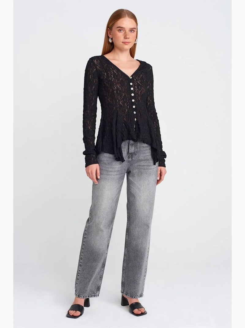 Cardigan con bottoni e scollo a v in pizzo dilvin Nero - Kiabi