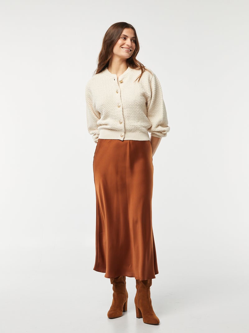 Cardigan con bottoni fantasia dorati Beige - Kiabi