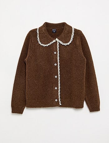 Cardigan con bottoni fantasia e colletto Claudine