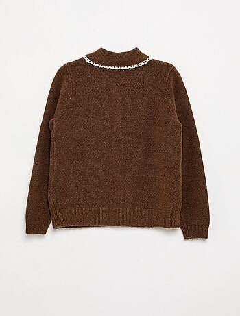Cardigan con bottoni fantasia e colletto Claudine
