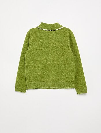Cardigan con bottoni fantasia e colletto Claudine