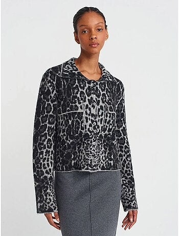Cardigan con bottoni in jacquard leopardato dilvin