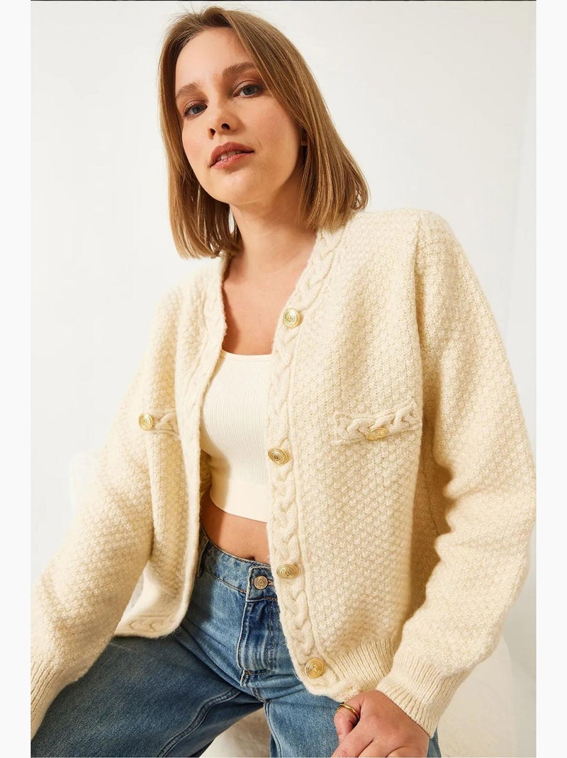 Cardigan con bottoni in maglia a trecce lucci Bianco sporco - Kiabi