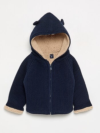 Cardigan con cappuccio e interno effetto montone