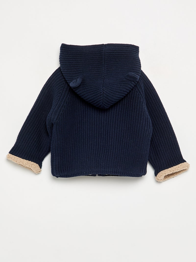 Cardigan con cappuccio e interno effetto montone Blu - Kiabi