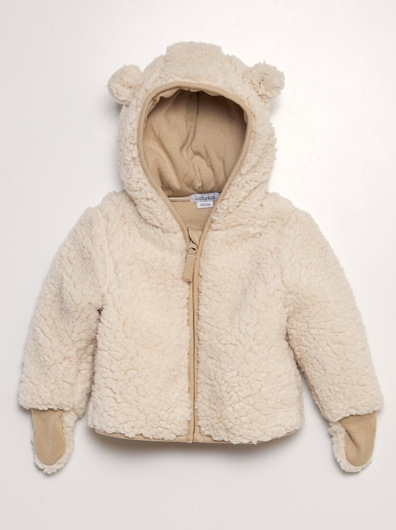 Cardigan con cappuccio e muffole effetto montone BEIGE - Kiabi