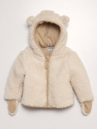 Cardigan con cappuccio e muffole in sherpa