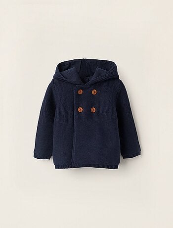 Cardigan con cappuccio e pompon