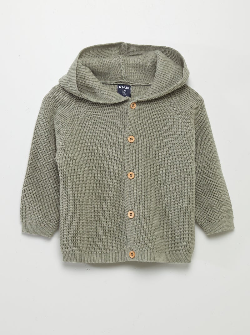 Cardigan con cappuccio lavorato a maglia VERDE - Kiabi