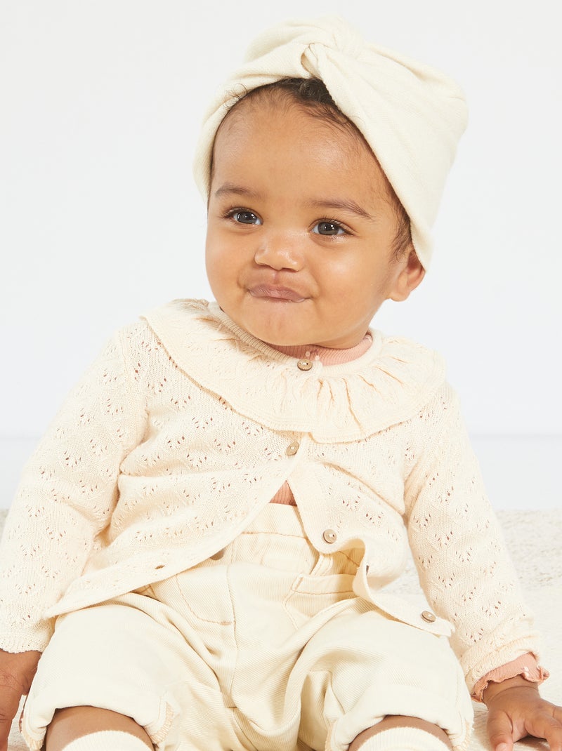 Cardigan con colletto arricciato in maglia tricot ecru - Kiabi