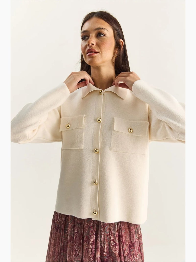 Cardigan con colletto polo lucci Crema - Kiabi
