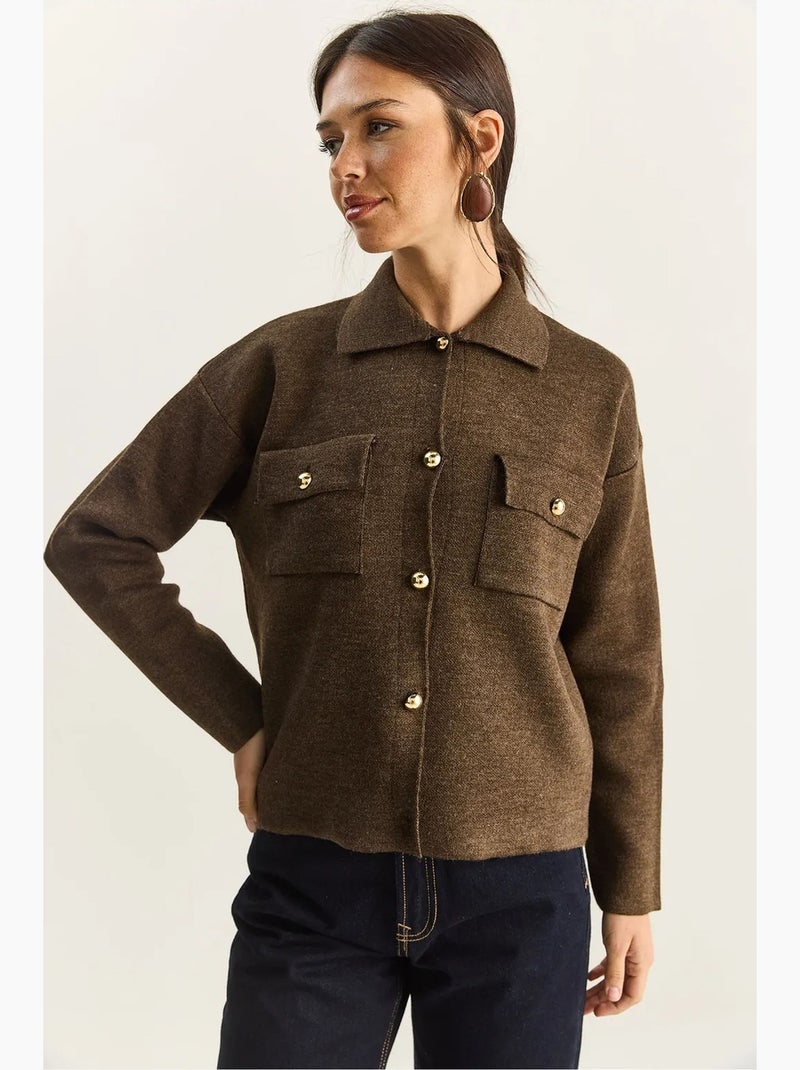 Cardigan con colletto polo lucci Marrone cioccolato - Kiabi