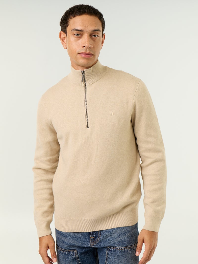 Cardigan con collo alto con zip Beige - Kiabi