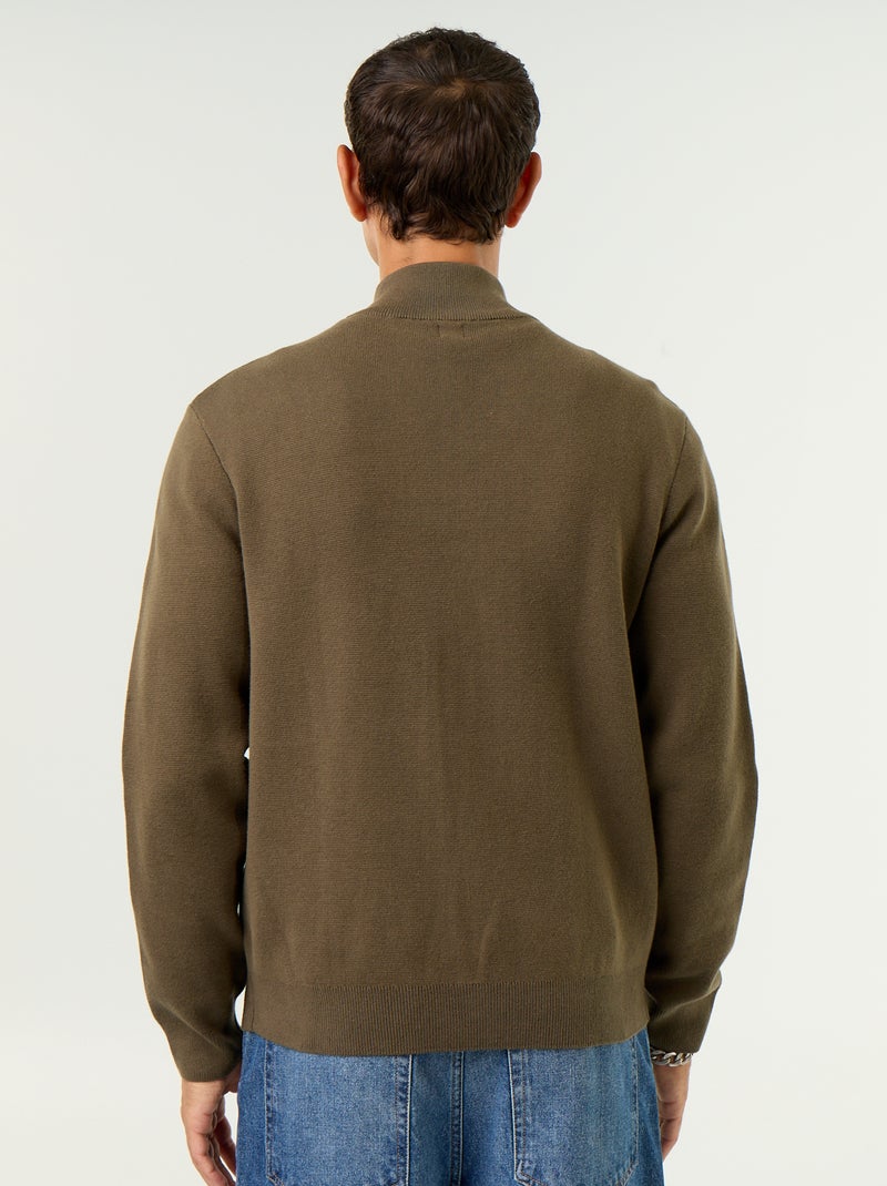 Cardigan con collo alto con zip Kaki - Kiabi