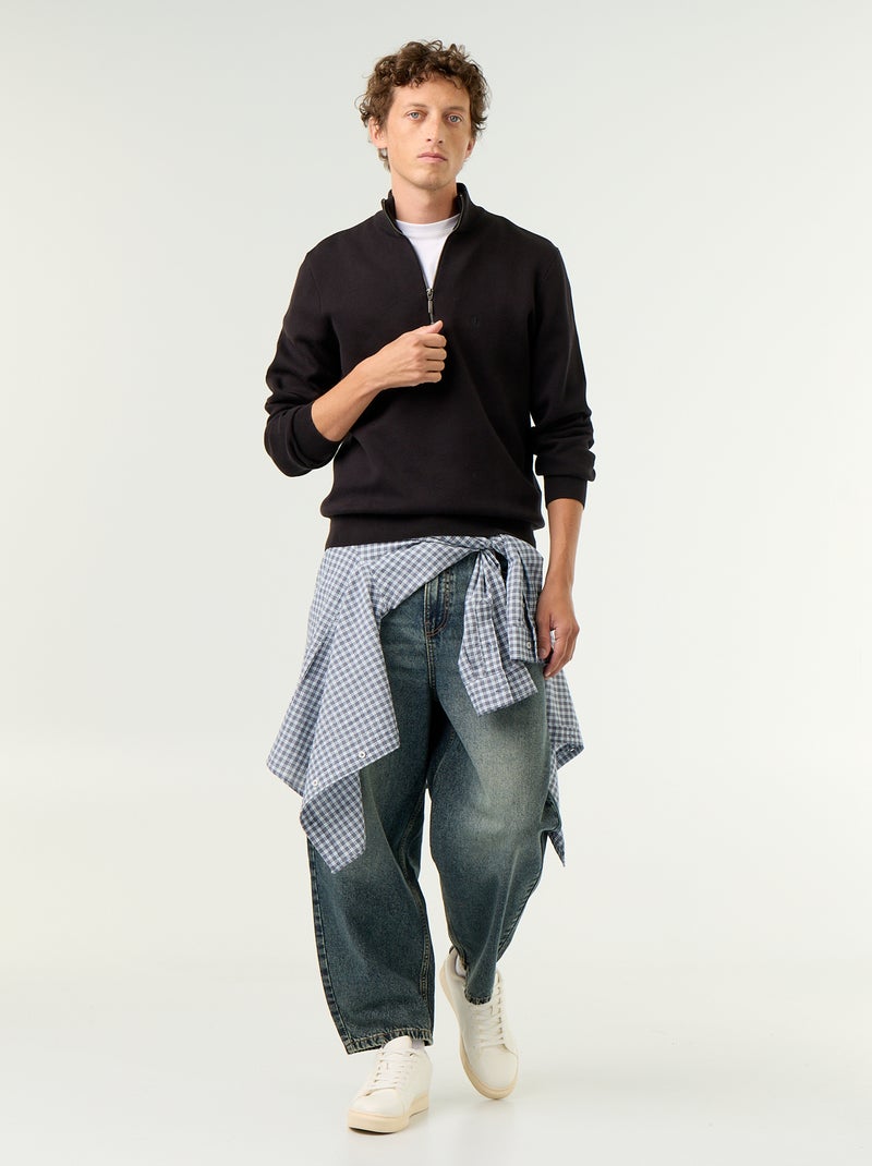 Cardigan con collo alto con zip Nero - Kiabi