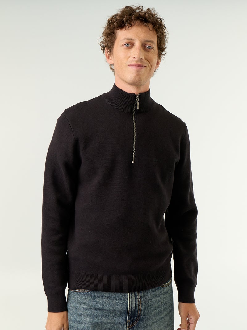 Cardigan con collo alto con zip Nero - Kiabi