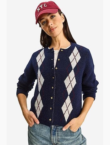 Cardigan con motivo argyle e chiusura con bottoni lucci