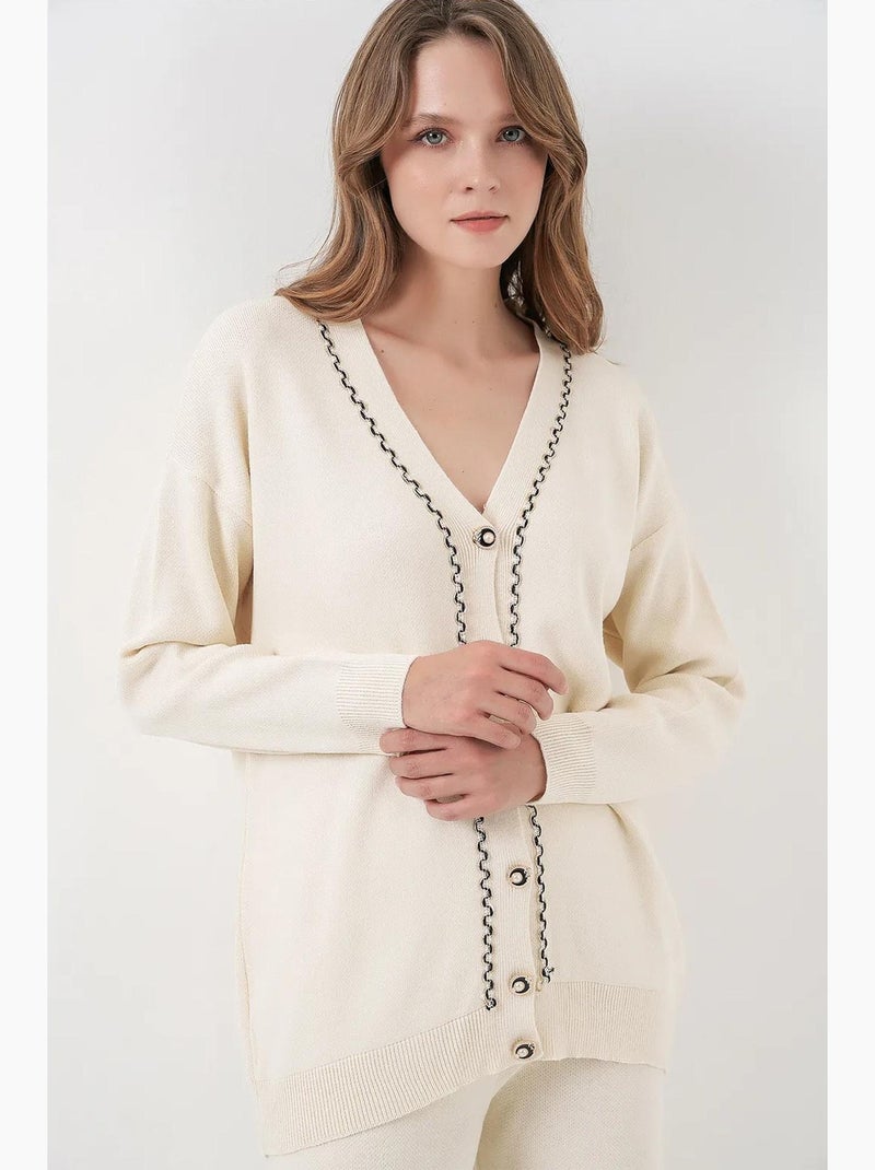 Cardigan con scollo a v e set di pantaloni a gamba ampia bdart Avorio - Kiabi