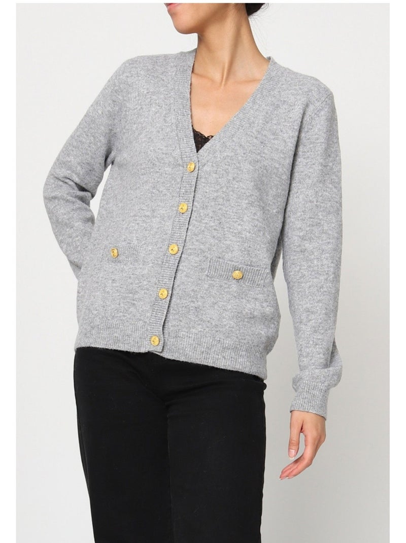 Cardigan con scollo a V Kebello Grigio - Kiabi