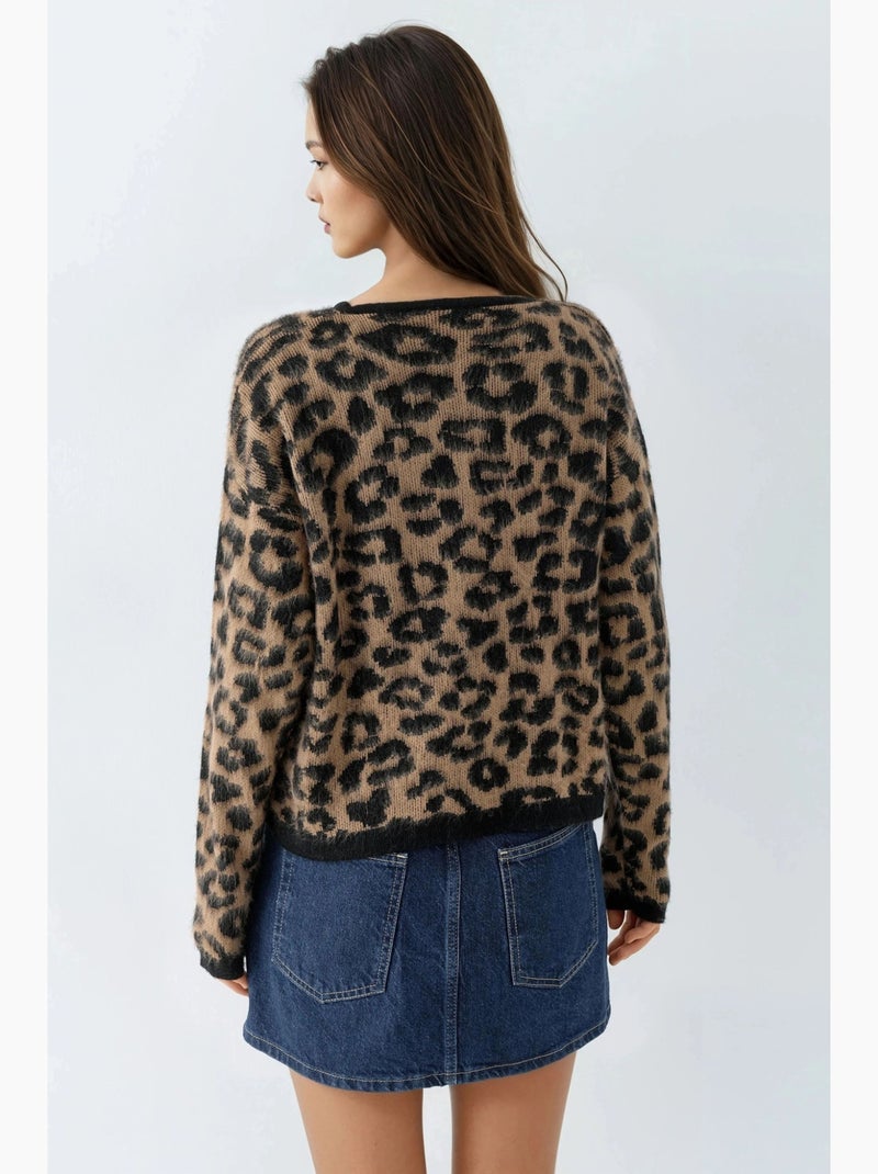 Cardigan con stampa leopardata e bottoni my fashion Cammello - Kiabi