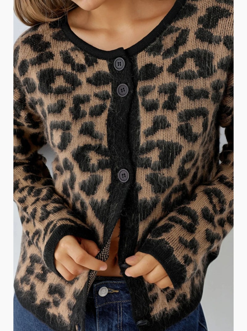 Cardigan con stampa leopardata e bottoni my fashion Cammello - Kiabi
