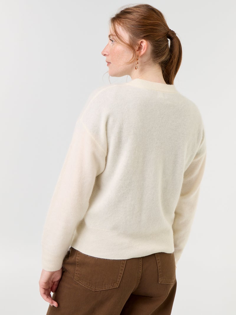 Cardigan con zip 100% lana - Premium Bianco - Kiabi