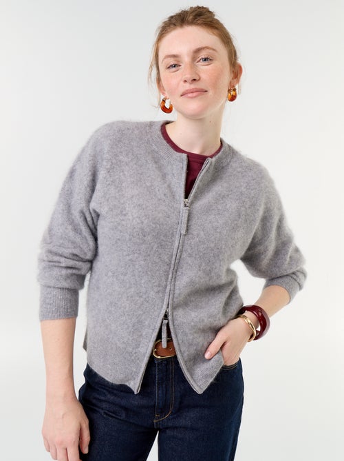 Cardigan con zip 100% lana - Premium - Kiabi Cardigan con zip 100% lana - Premium - Kiabi